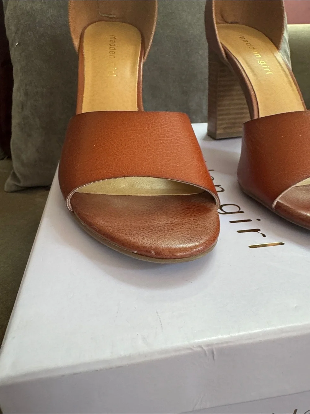 Madden Girl Cognac Block Heel Sandals